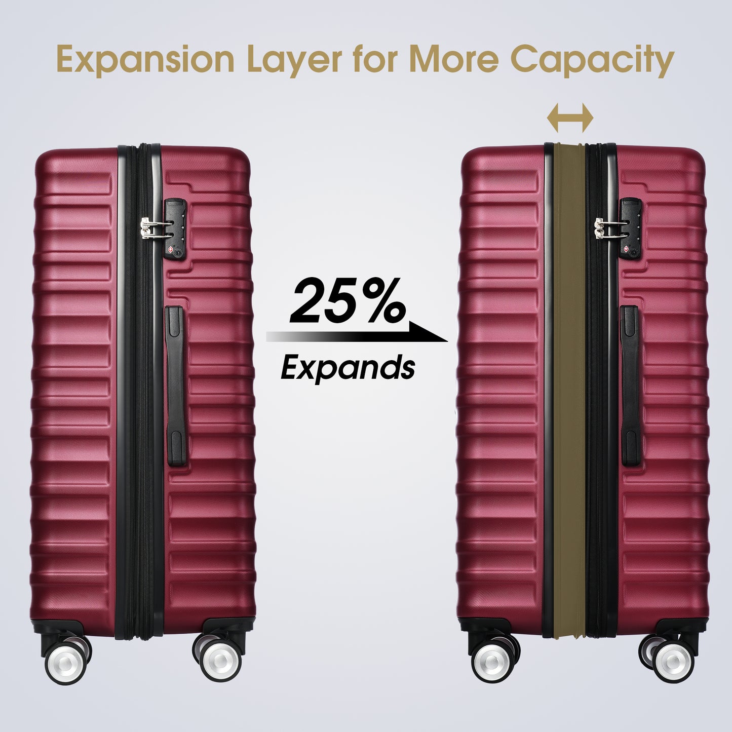 Luggage Expandable 3 Piece Sets ABS Spinner Suitcase Built-In TSA lock 20 inch 24 inch 28 inch