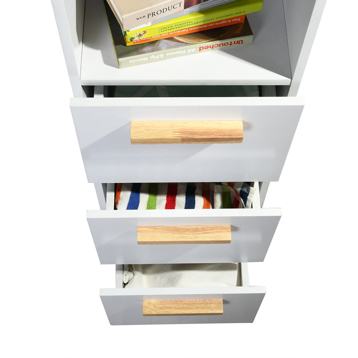Tall Cabinet, Wooden Slim Floor Cabinet with Shelves & Drawer, White