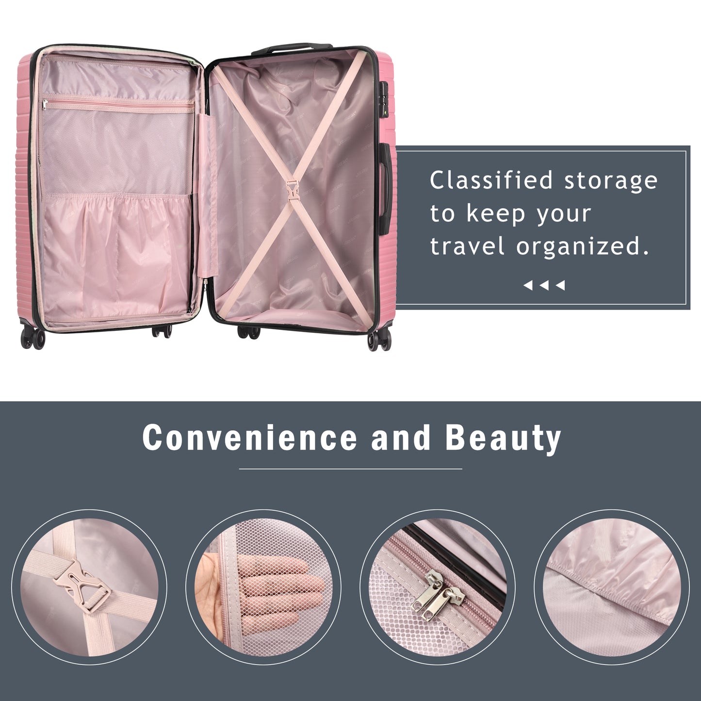 Hardshell Luggage Sets 3 Piece double spinner 8 wheels Suitcase with TSA Lock Lightweight 20''24''28''