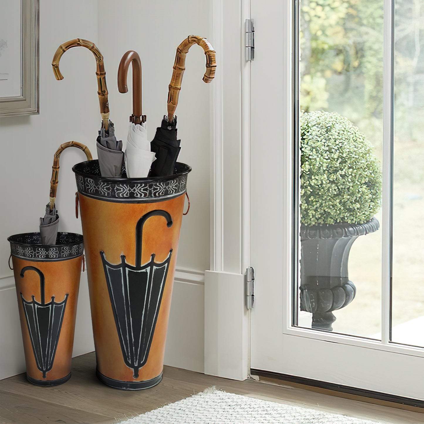 Antique Brown Metal Umbrella Stand Set