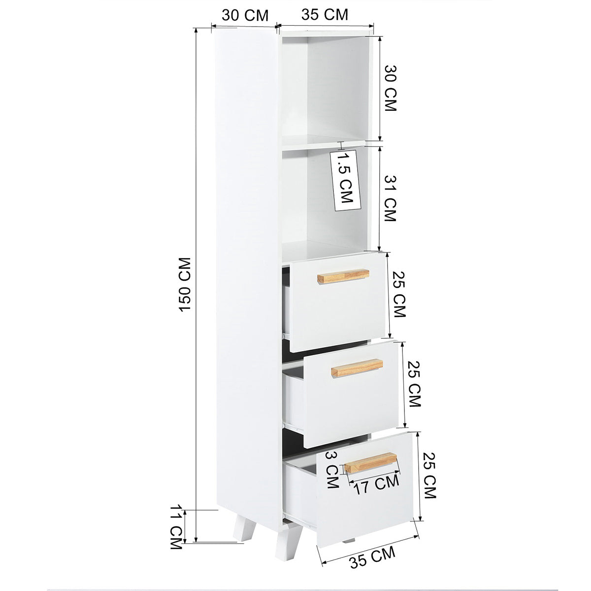 Tall Cabinet, Wooden Slim Floor Cabinet with Shelves & Drawer, White