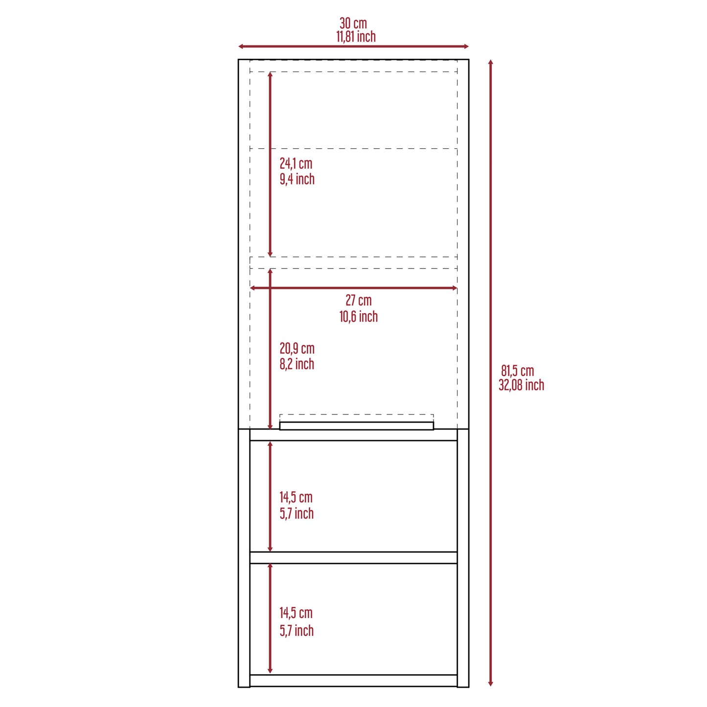 Mila Bathroom Cabinet, Two Internal Shelves, Two External Shelves, Single Door -White
