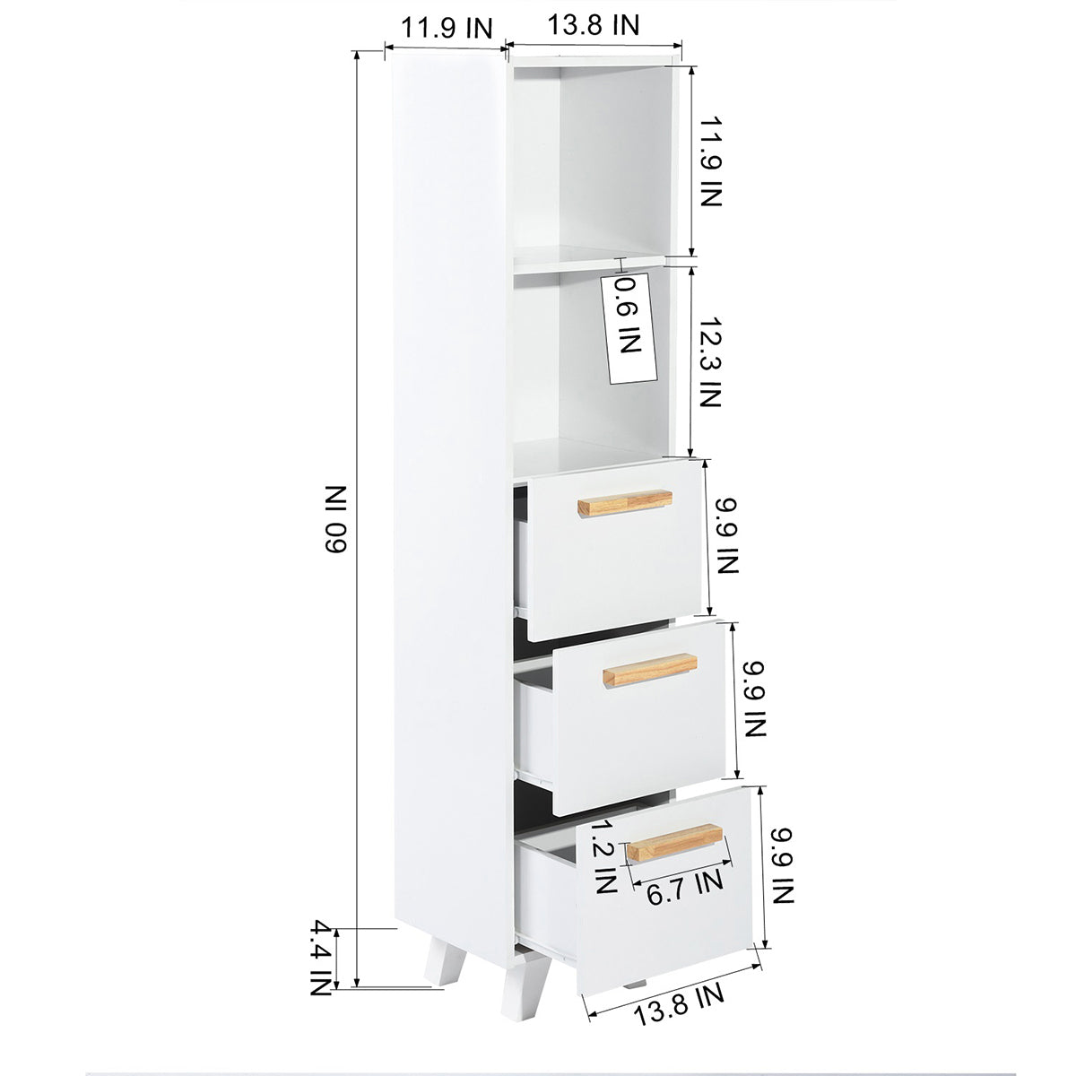 Tall Cabinet, Wooden Slim Floor Cabinet with Shelves & Drawer, White