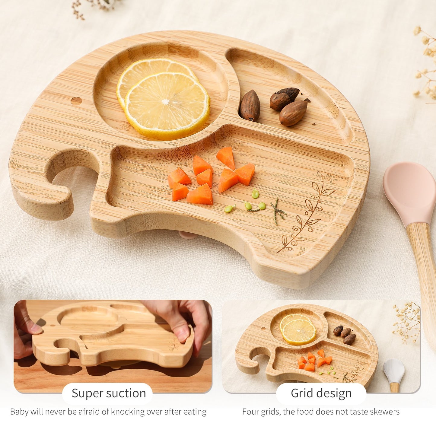 Natural Bamboo Elephant Dinner Plate For Infants And Young Children