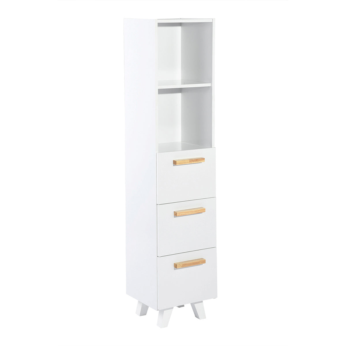 Tall Cabinet, Wooden Slim Floor Cabinet with Shelves & Drawer, White