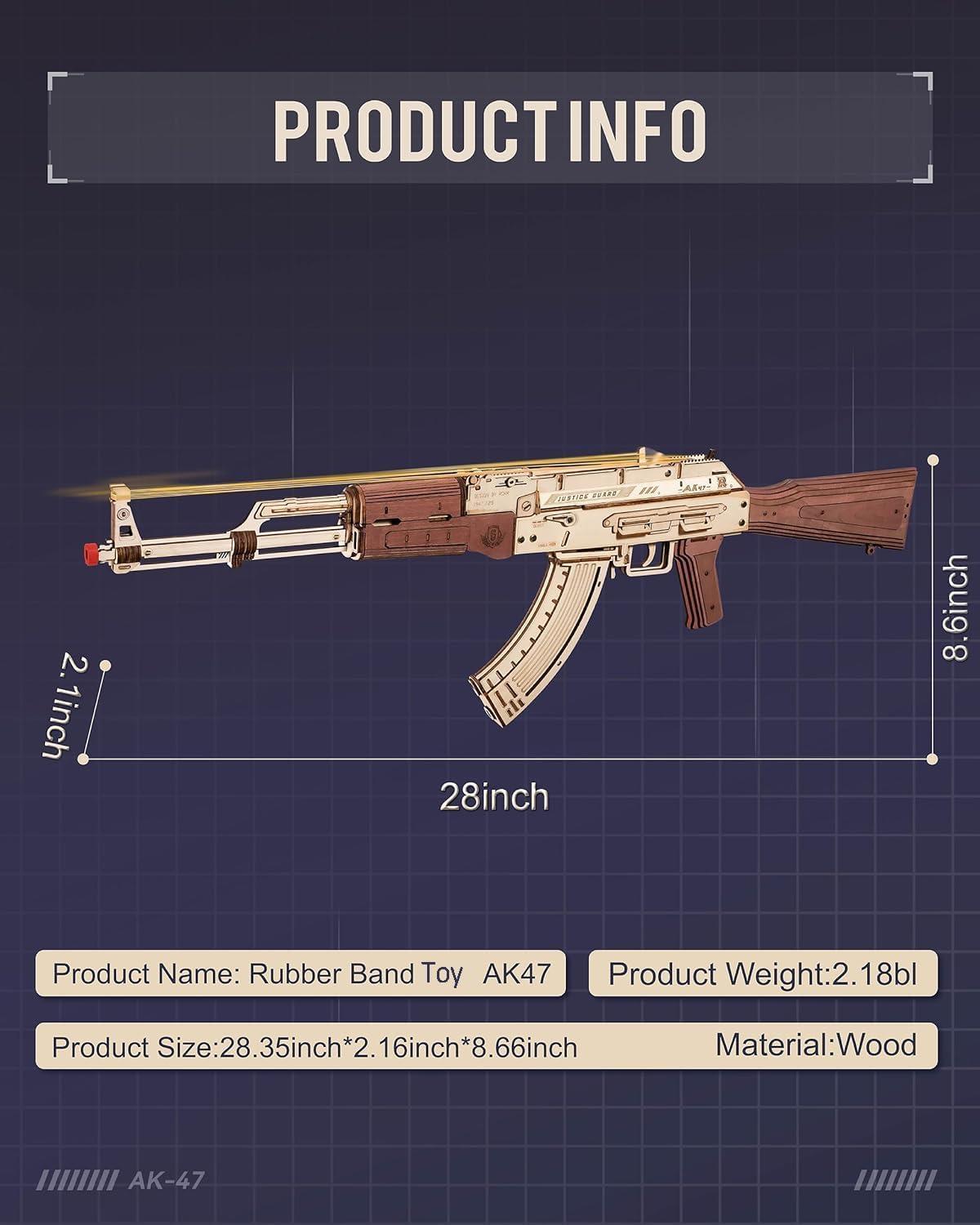 ROBOTIME 3D Wooden Puzzle Toy Rifle, Model Kits with Rubber Bands for Adults to Build, Unique Gifts for Kids and Adults