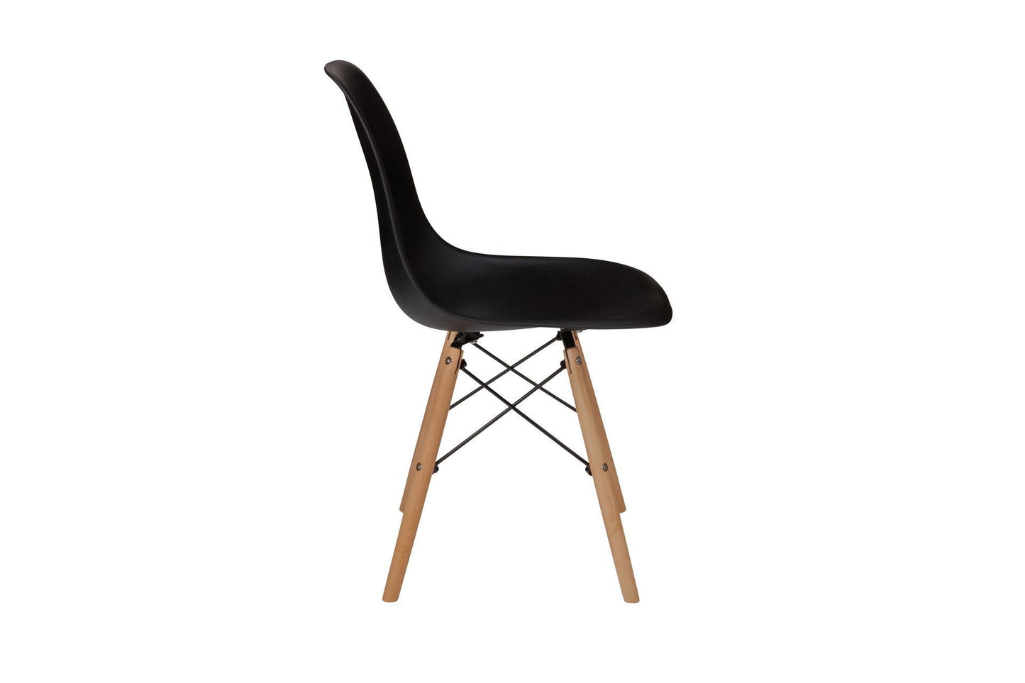 Black Plastic Chair with Wooden Legs, 4 pc / Set