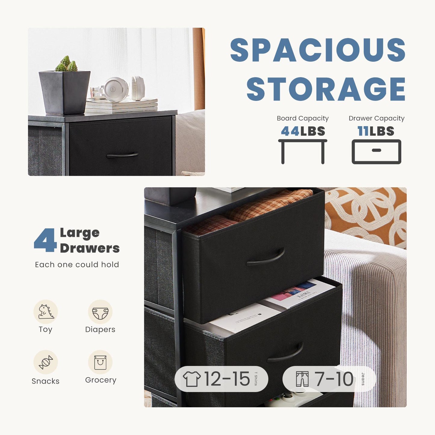 Dresser for Bedroom, Drawer Dresser Organizer Storage Drawers Fabric Storage Tower