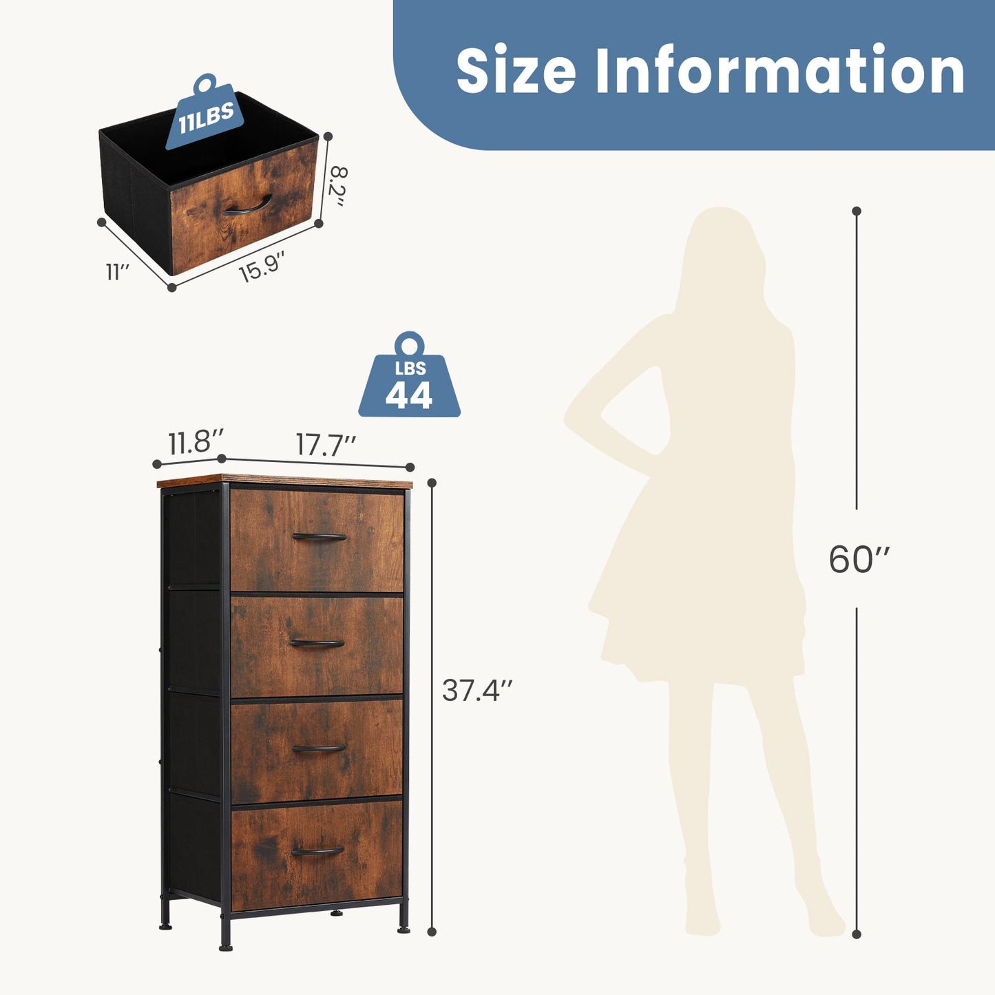Dresser for Bedroom, Drawer Dresser Organizer Storage Drawers Fabric Storage Tower