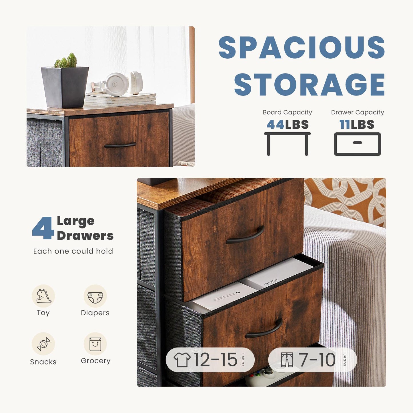 Dresser for Bedroom, Drawer Dresser Organizer Storage Drawers Fabric Storage Tower