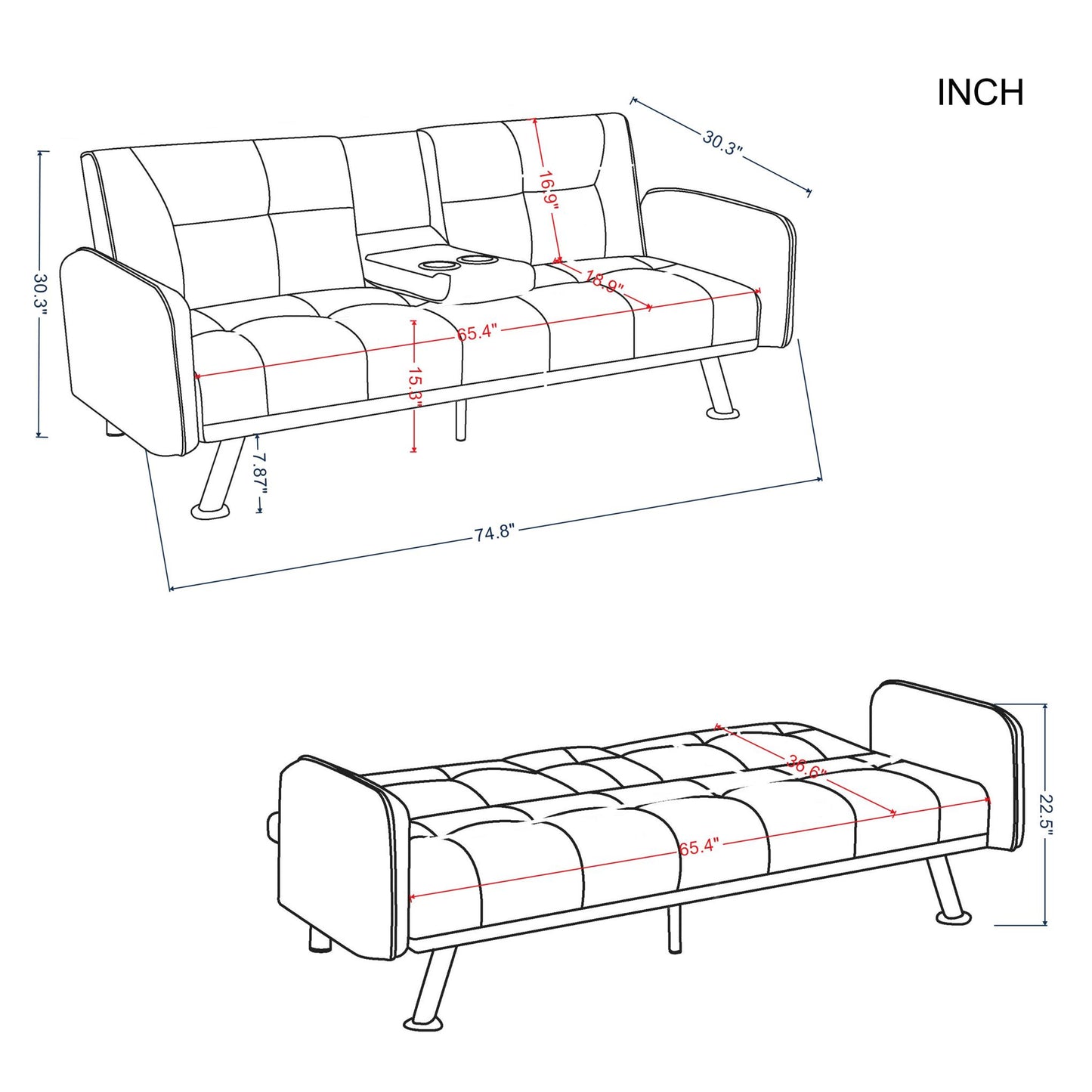 74.8” Futon sleeper sofa bed (Light Grey)