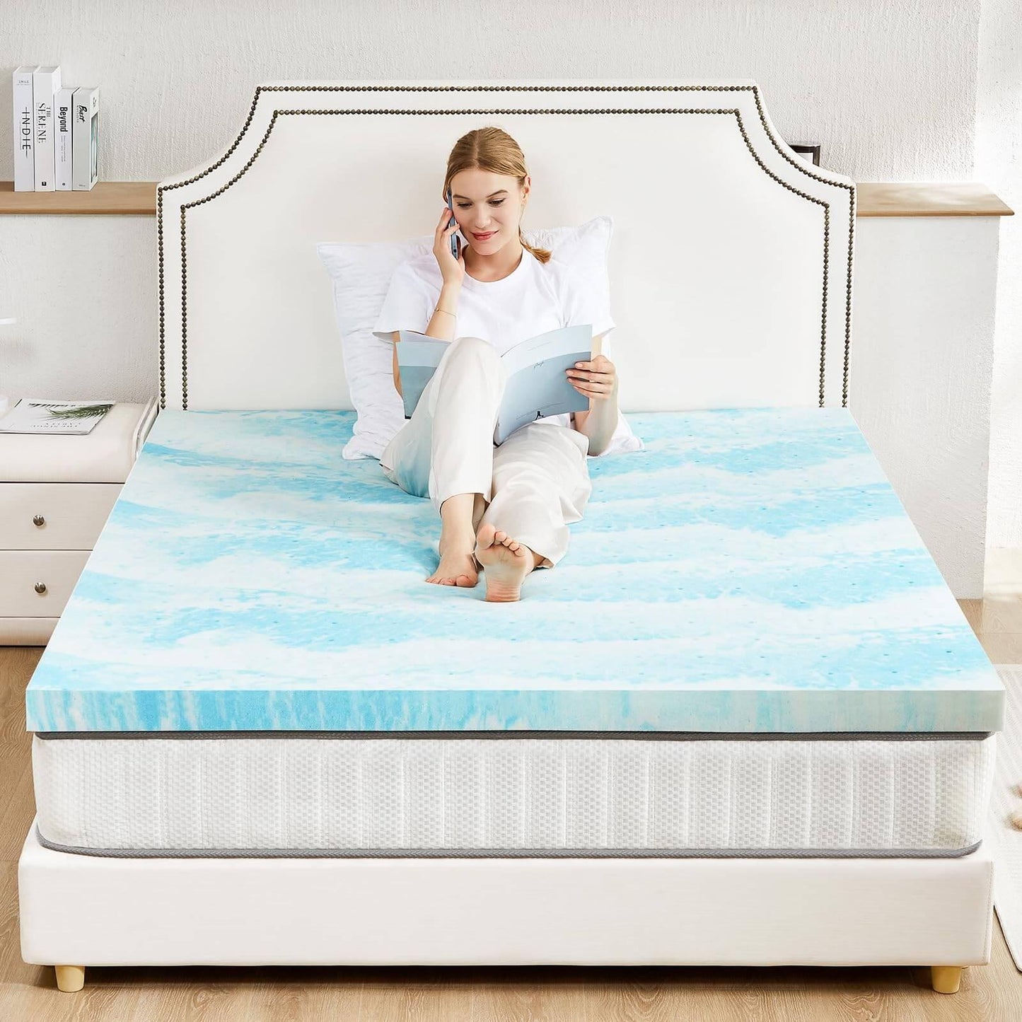 Memory Foam Cooling Gel Swirl Infused Bed Topper for Back Pain, 3 Inches, King