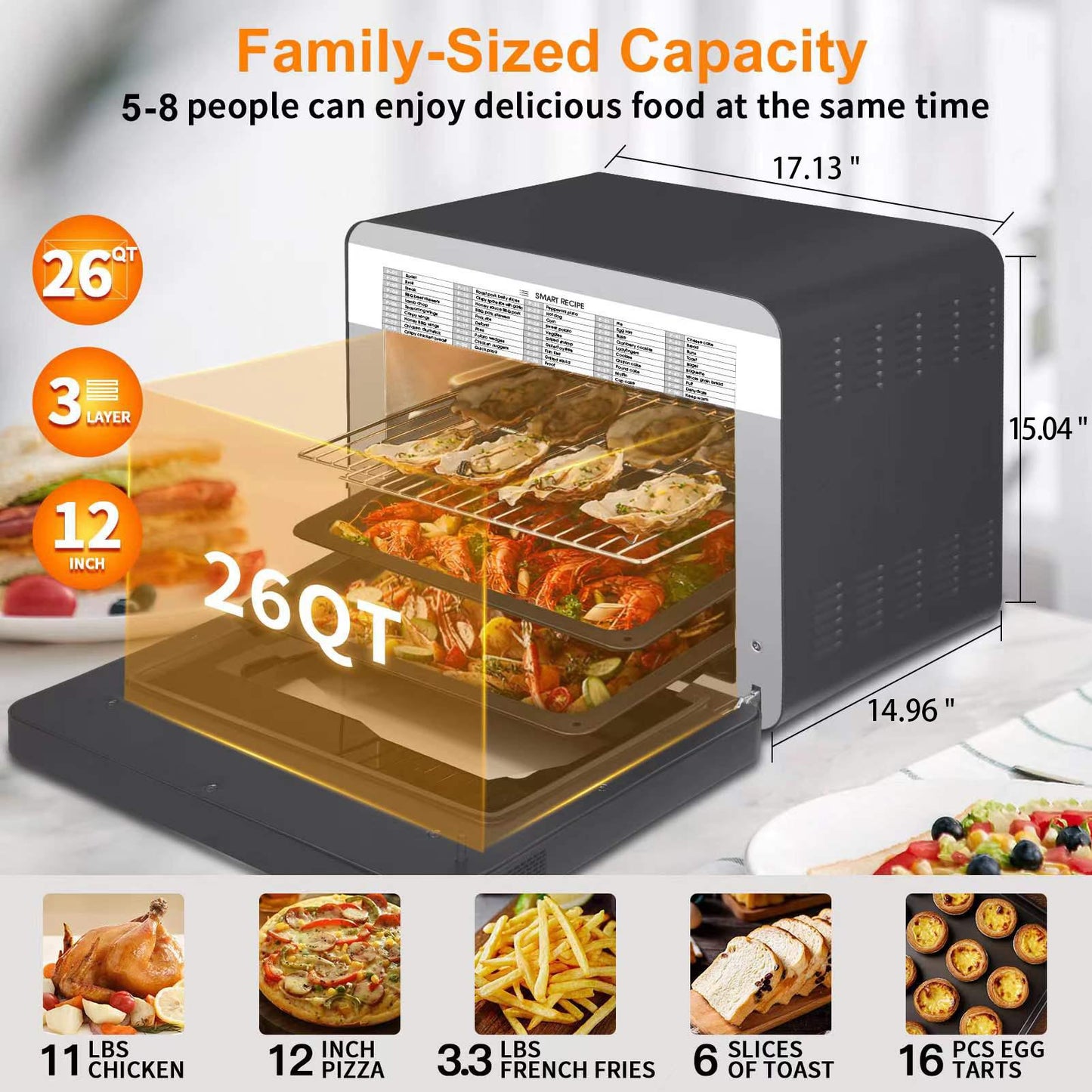 Geek Chef Steam Air Fryer Toast Oven Combo,26 QT Steam Convection Oven, 6 Slice Toast, Stainless Steel