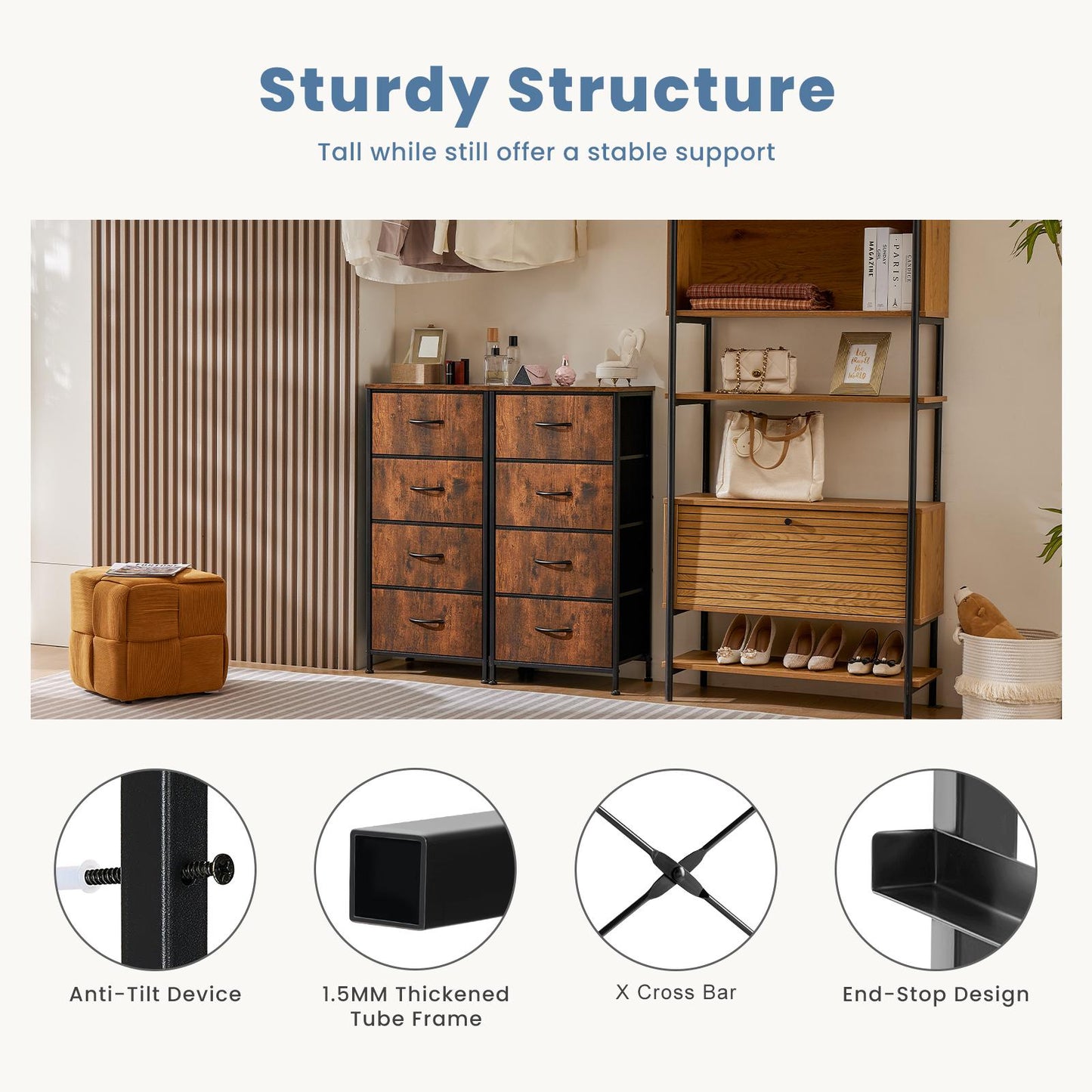 Dresser for Bedroom, Drawer Dresser Organizer Storage Drawers Fabric Storage Tower