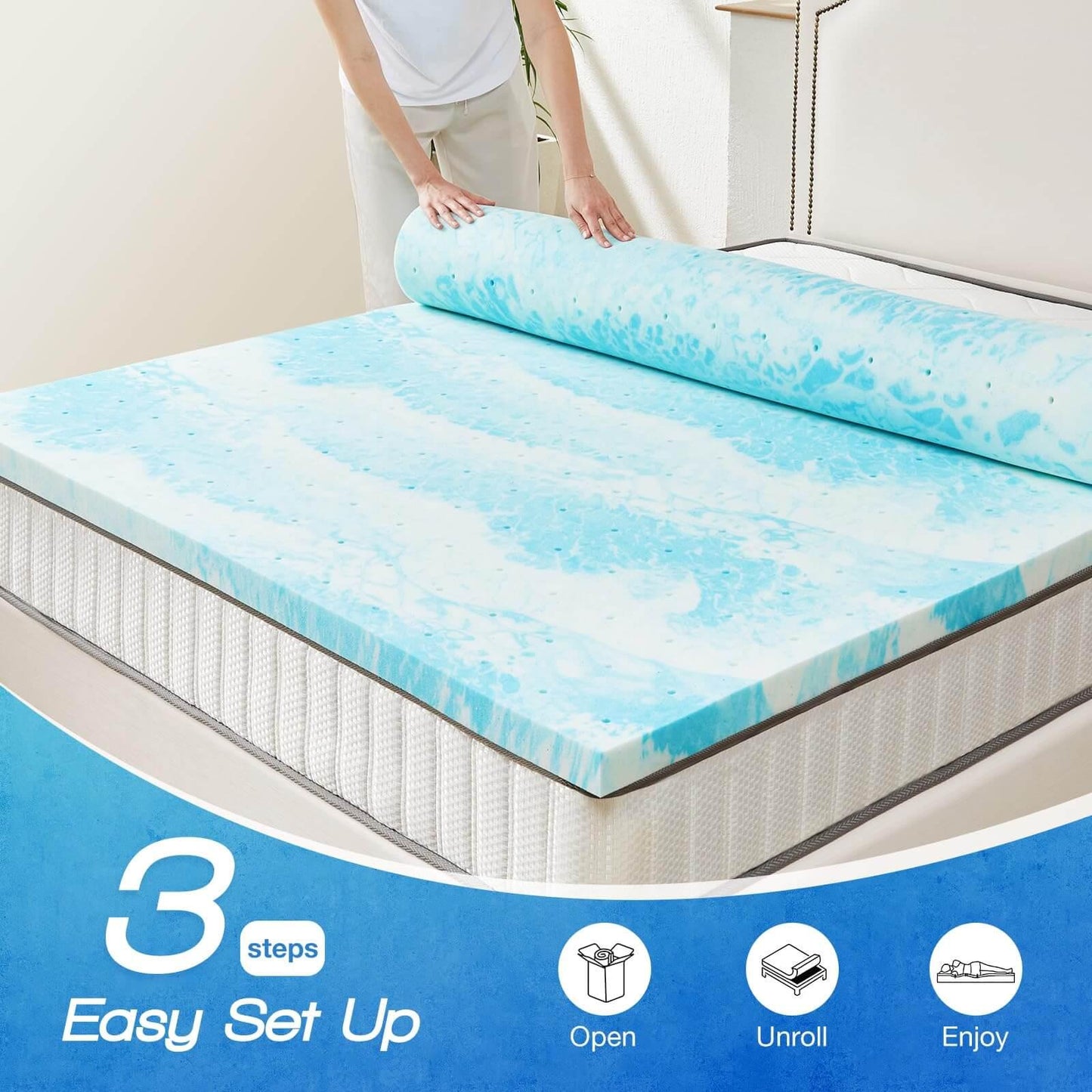 Memory Foam Cooling Gel Swirl Infused Bed Topper for Back Pain, 3 Inches, King