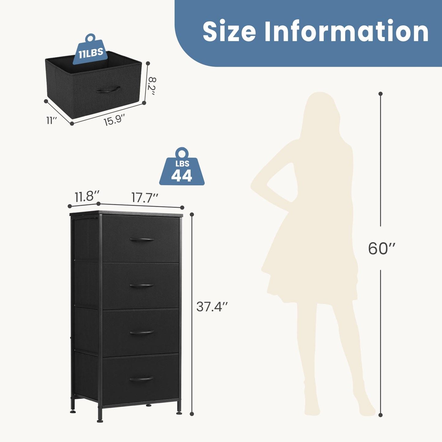 Dresser for Bedroom, Drawer Dresser Organizer Storage Drawers Fabric Storage Tower