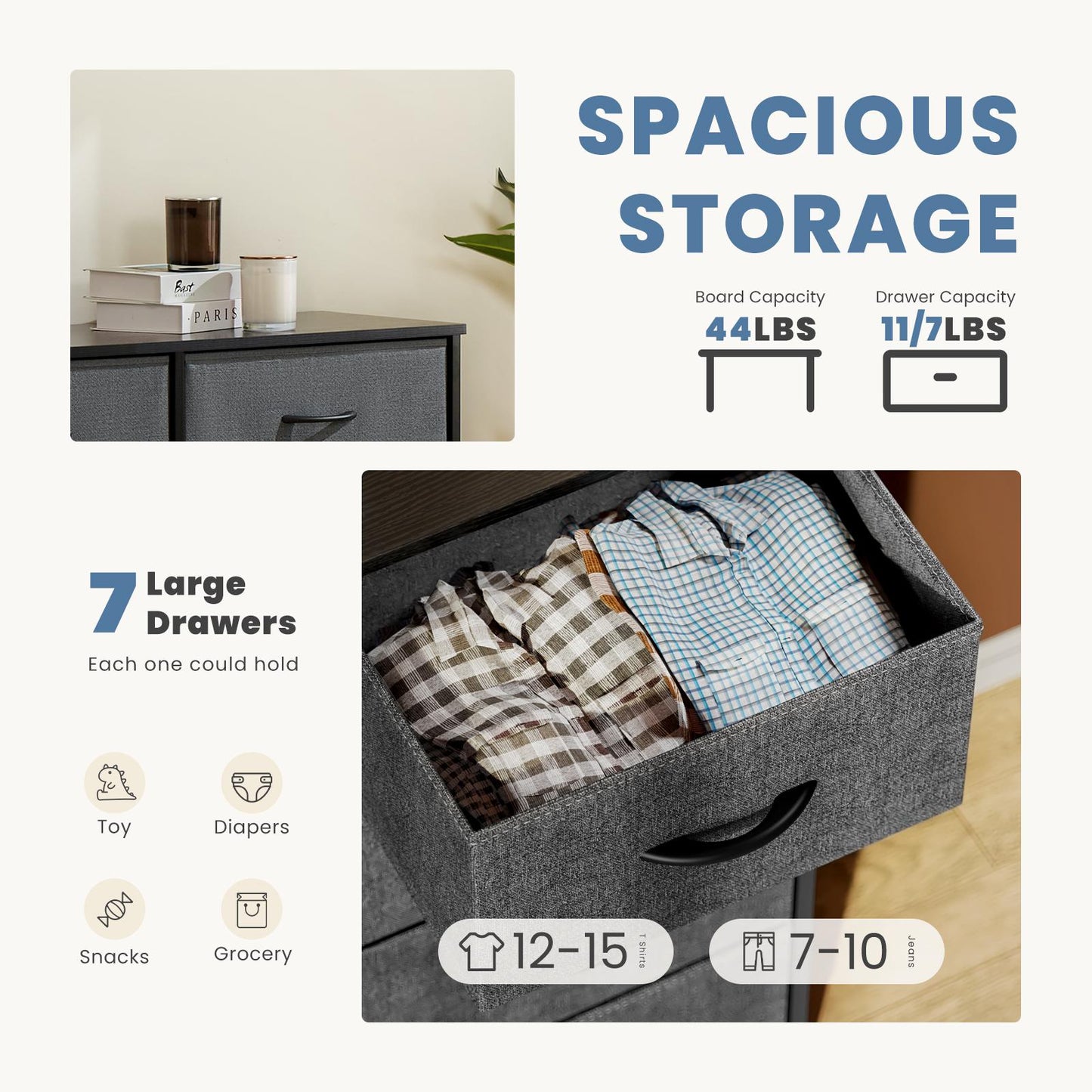 Dresser for Bedroom, Drawer Dresser Organizer Storage Drawers Fabric Storage Tower