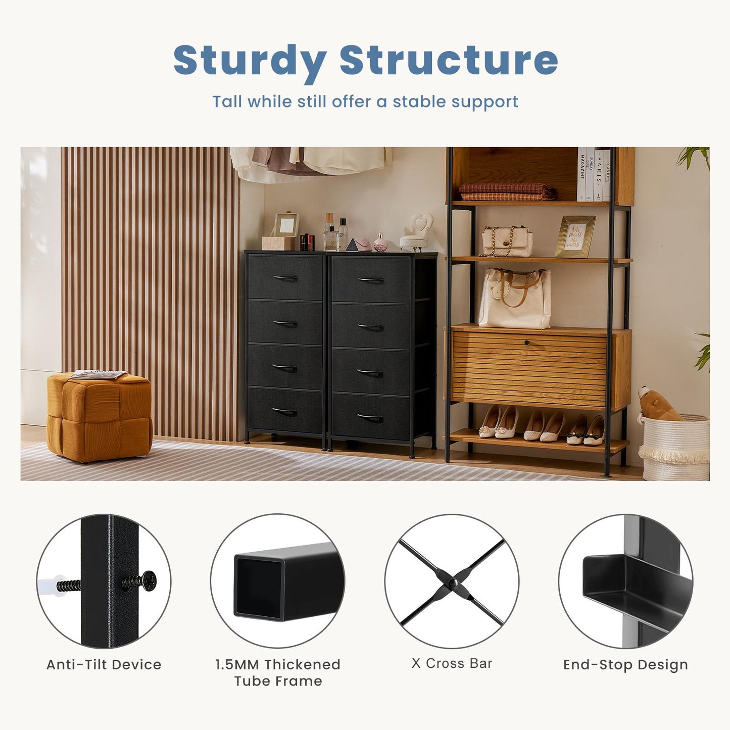 Dresser for Bedroom, Drawer Dresser Organizer Storage Drawers Fabric Storage Tower