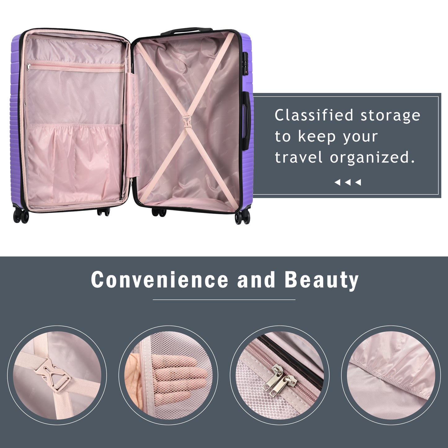 Hardshell Luggage Sets 3 Piece double spinner 8 wheels Suitcase with TSA Lock Lightweight 20''24''28''