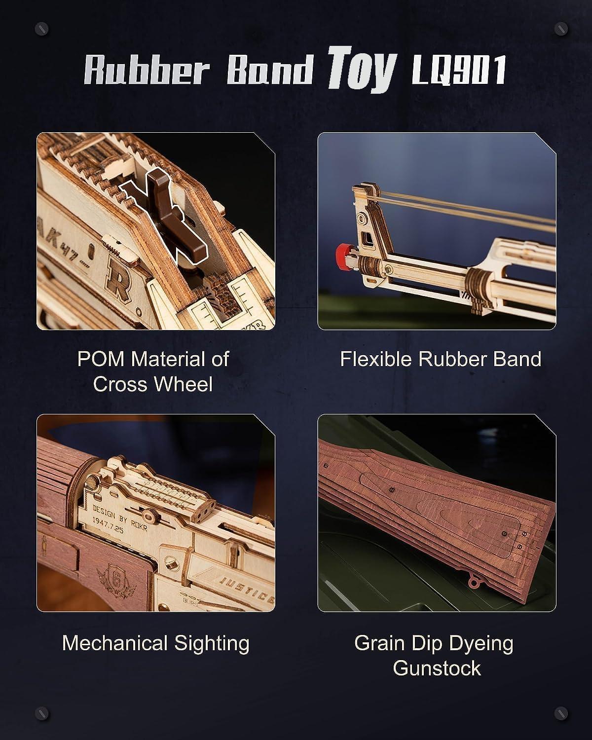 ROBOTIME 3D Wooden Puzzle Toy Rifle, Model Kits with Rubber Bands for Adults to Build, Unique Gifts for Kids and Adults