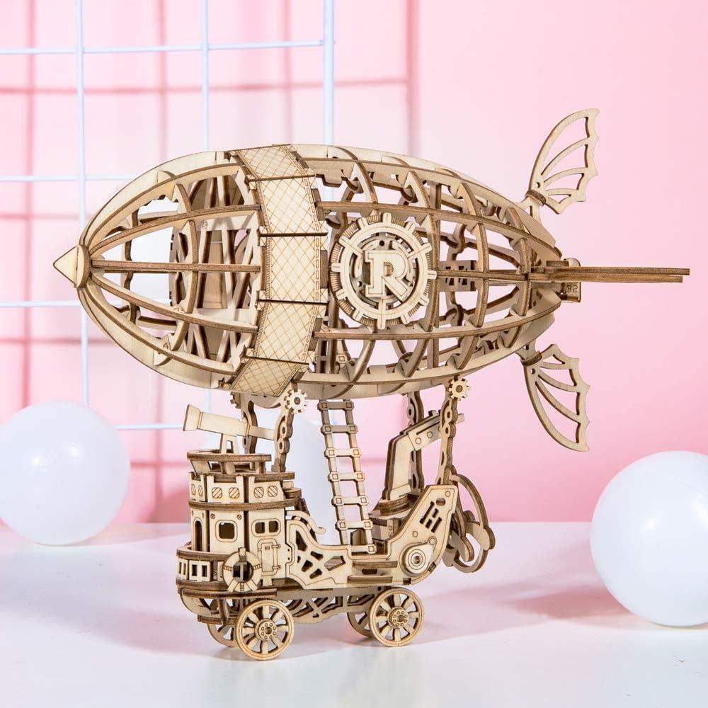 ROBOTIME Wooden Jigsaw 3D Puzzle Blimp Model for kids over 14 or adults for birthdays and other festive gifts, toys, collectibles.