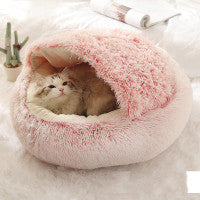 2 In 1 Pet Winter Bed Round Plush Warm Bed House Soft Long Plush Pets Bed