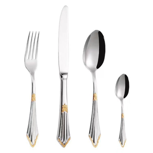 304 stainless steel knife, fork, spoon, hotel Western tableware, steak knife, fork, dessert spoon, fork, 4 piece  set