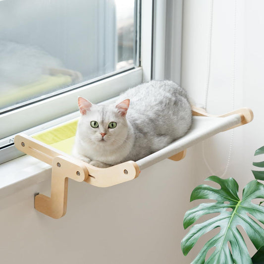 MEWOOFUN Cat Hammock Radiator Dual-use Cat Window Hammock for Indoor Cats, Adjustable Wood Cat Radiator Beds Cat Window Beds Holds Up 18kg, 47x40cm Y