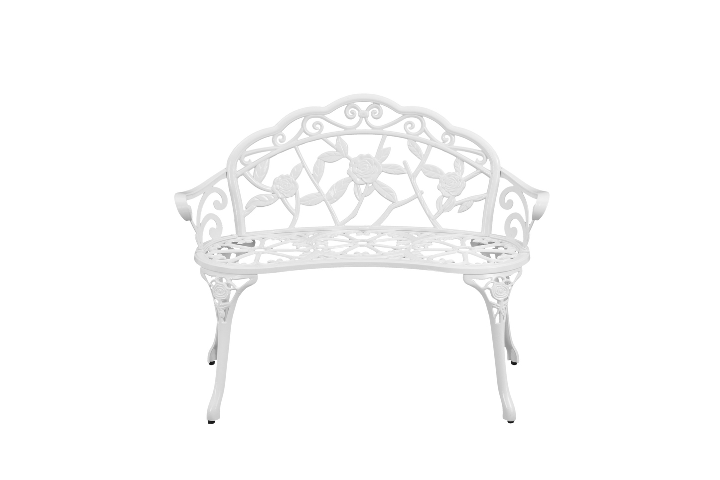 Patio Outdoor Bench, White Cast-Aluminum Garden Benches Metal Loveseat Outdoor Furniture for Park Lawn Front Porch