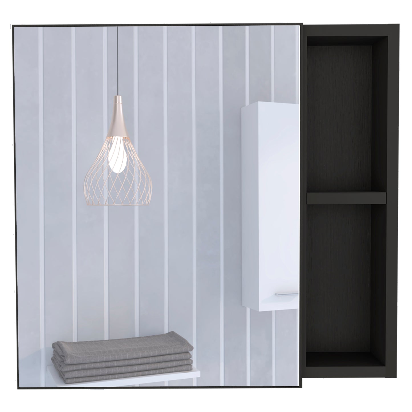 Oman Medicine Cabinet, Three Internal Shelves, Single Door, Two External Shelves -Black