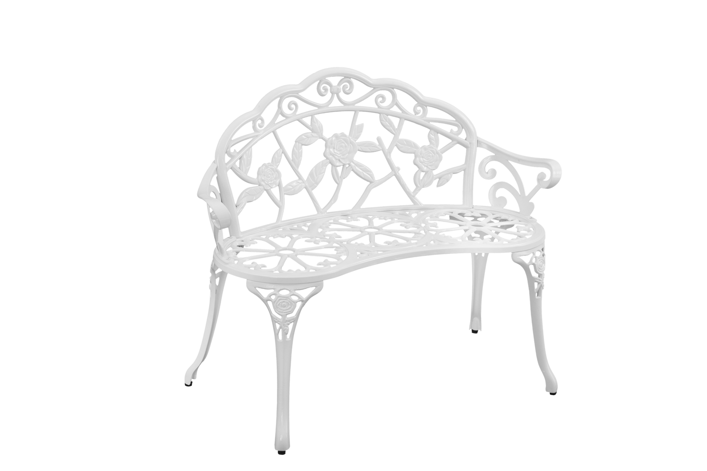 Patio Outdoor Bench, White Cast-Aluminum Garden Benches Metal Loveseat Outdoor Furniture for Park Lawn Front Porch