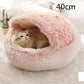 2 In 1 Pet Winter Bed Round Plush Warm Bed House Soft Long Plush Pets Bed