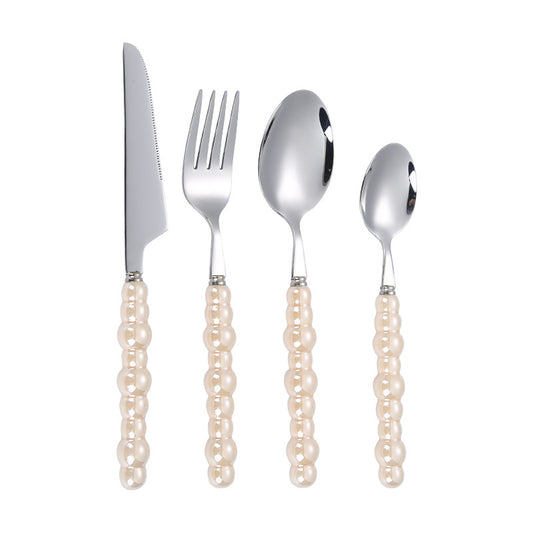 304 stainless steel knife and fork spoon creative pearl ceramic handle tableware western steak knife and fork dessert spoon