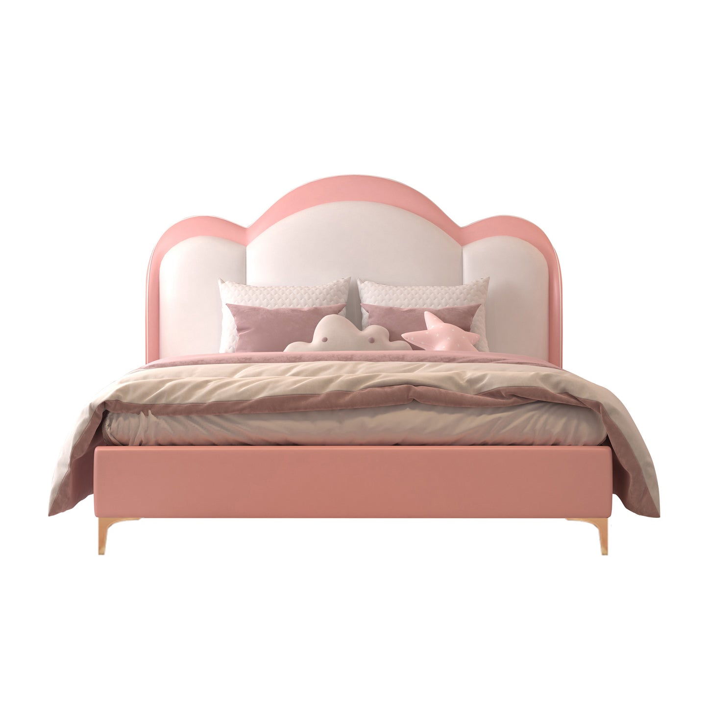 Twin size Upholstered Leather Platform Bed with Solid Wood Frame