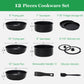 12pcs Non-Stick Cookware Set, Pots and Pans Set with Spatula and Detachable Handle for Kitchen, Black