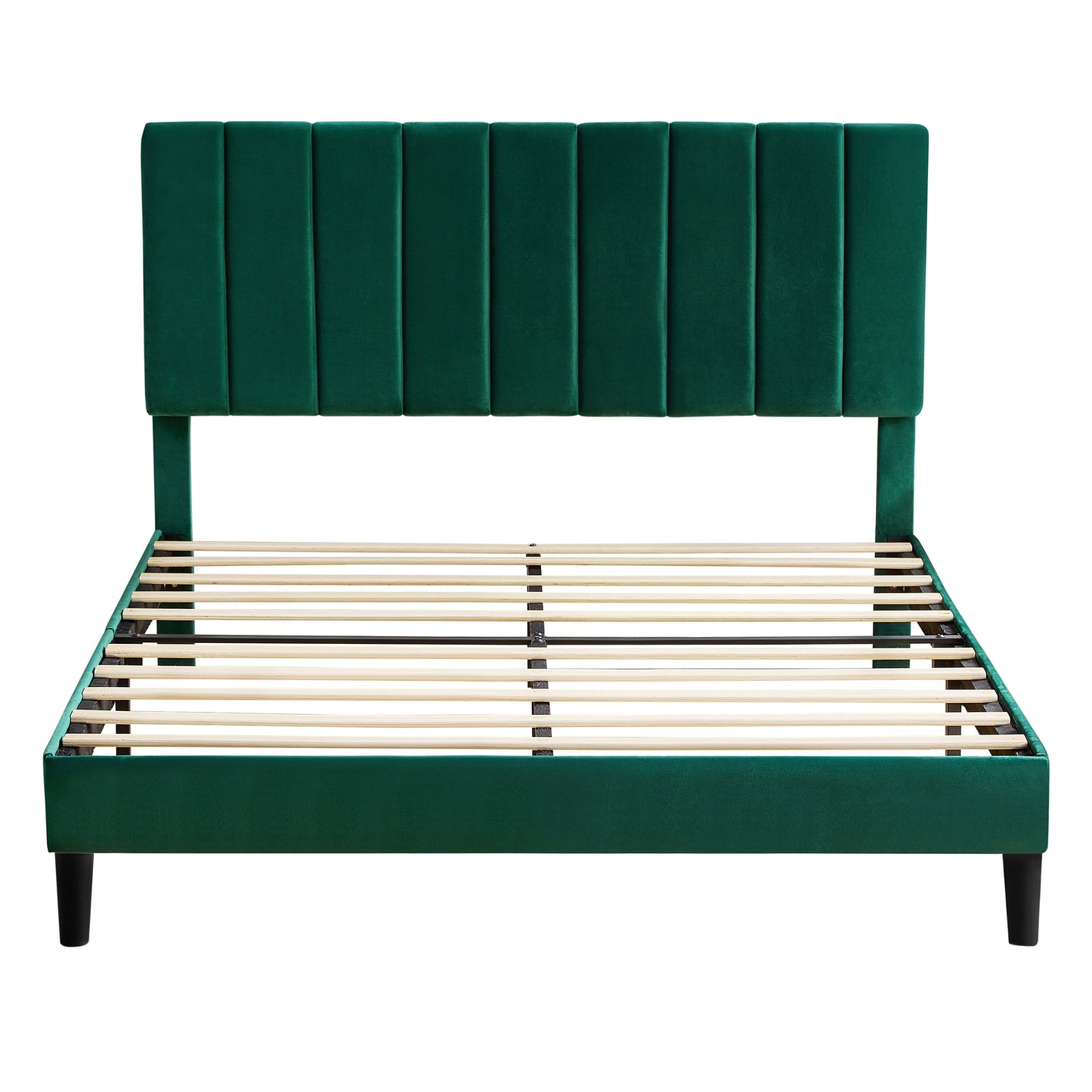 Full Size Frame Platform Bed with Upholstered Headboard and Slat Support, Heavy Duty Mattress Foundation, No Box Spring Required, Easy to Assemble, Green