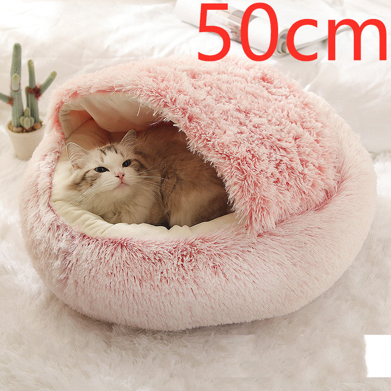 2 In 1 Pet Winter Bed Round Plush Warm Bed House Soft Long Plush Pets Bed
