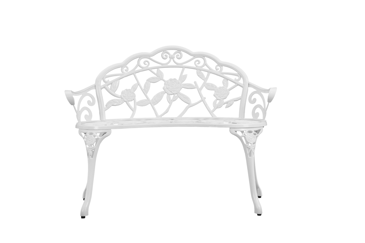 Patio Outdoor Bench, White Cast-Aluminum Garden Benches Metal Loveseat Outdoor Furniture for Park Lawn Front Porch