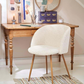 Adjust Legs Upholstered teddy faux fur dining armrest chair set of 2 (Off White)