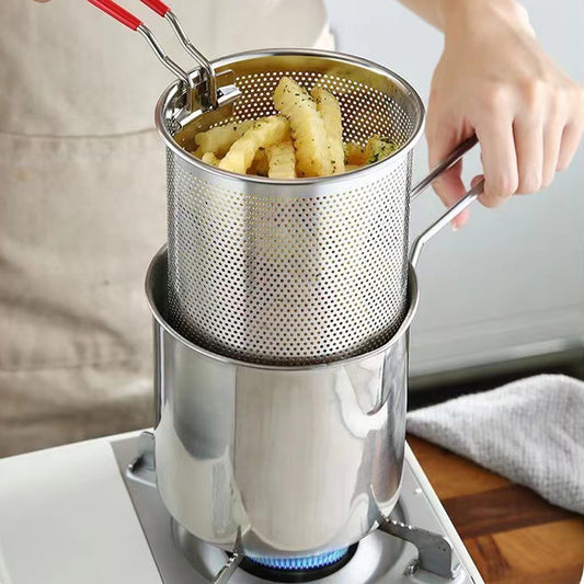 Oil Fryer, Household Deep Pot, Stainless Steel Gas Mini Pot, Japanese Style, with Filter Screen, Oil Saving Small Fryer