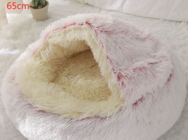 2 In 1 Pet Winter Bed Round Plush Warm Bed House Soft Long Plush Pets Bed