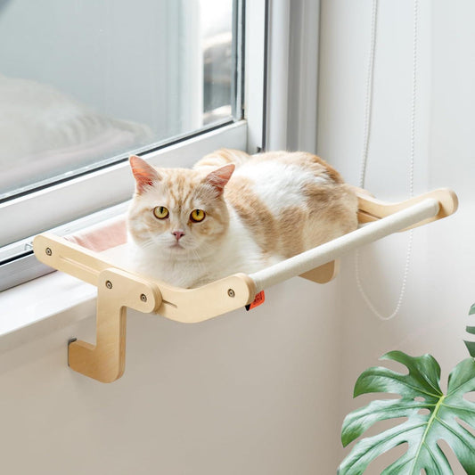 MEWOOFUN Cat Hammock Radiator Dual-use Cat Window Hammock for Indoor Cats, Adjustable Wood Cat Radiator Beds Cat Window Beds Holds Up 18kg, 47x40cm P
