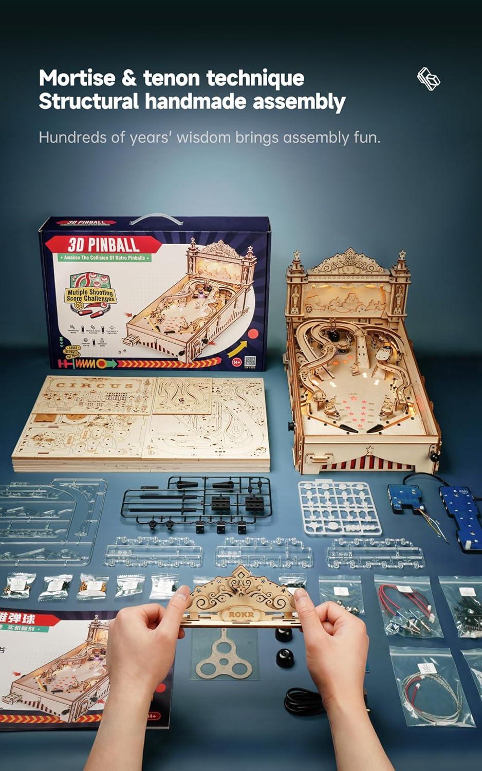 ROBOTIME Pinball Machince EG01 - Wooden Puzzles for Adults Miniature Pinball 3D Puzzle