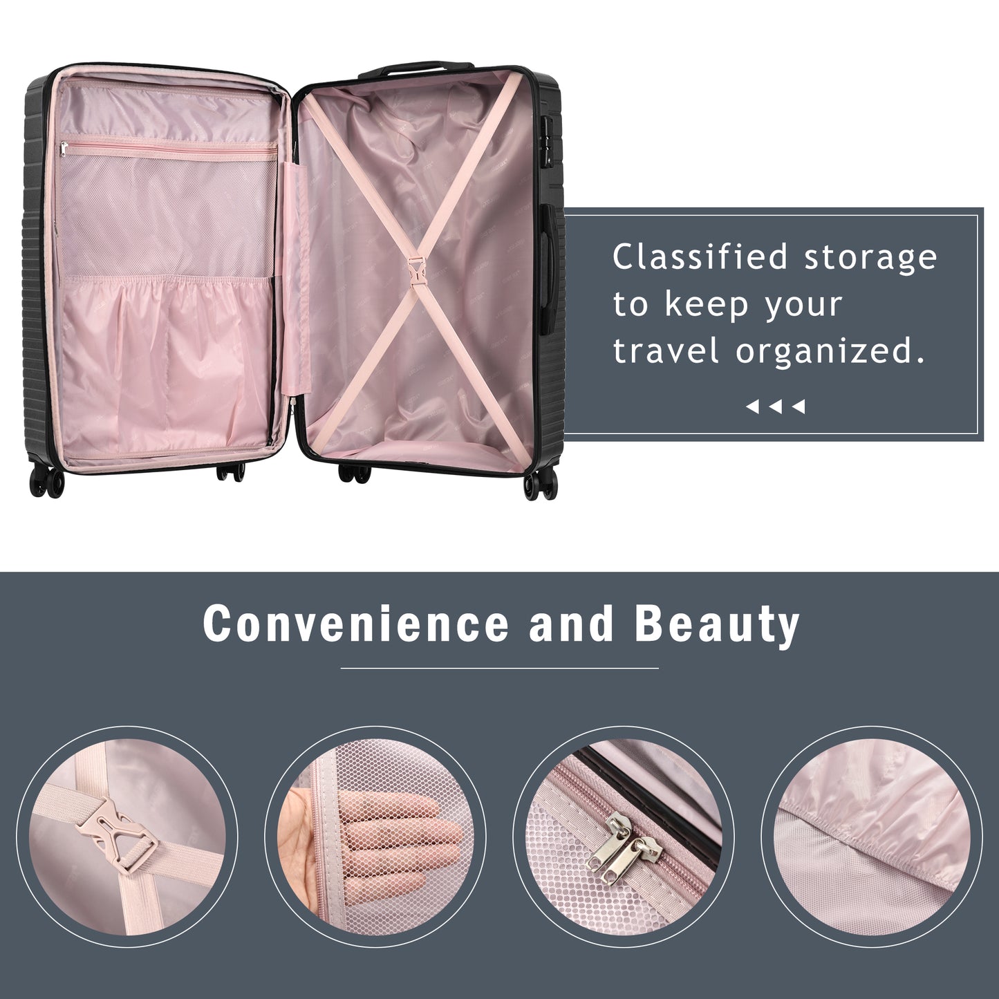 Hardshell Luggage Sets 3 Piece double spinner 8 wheels Suitcase with TSA Lock Lightweight 20''24''28''
