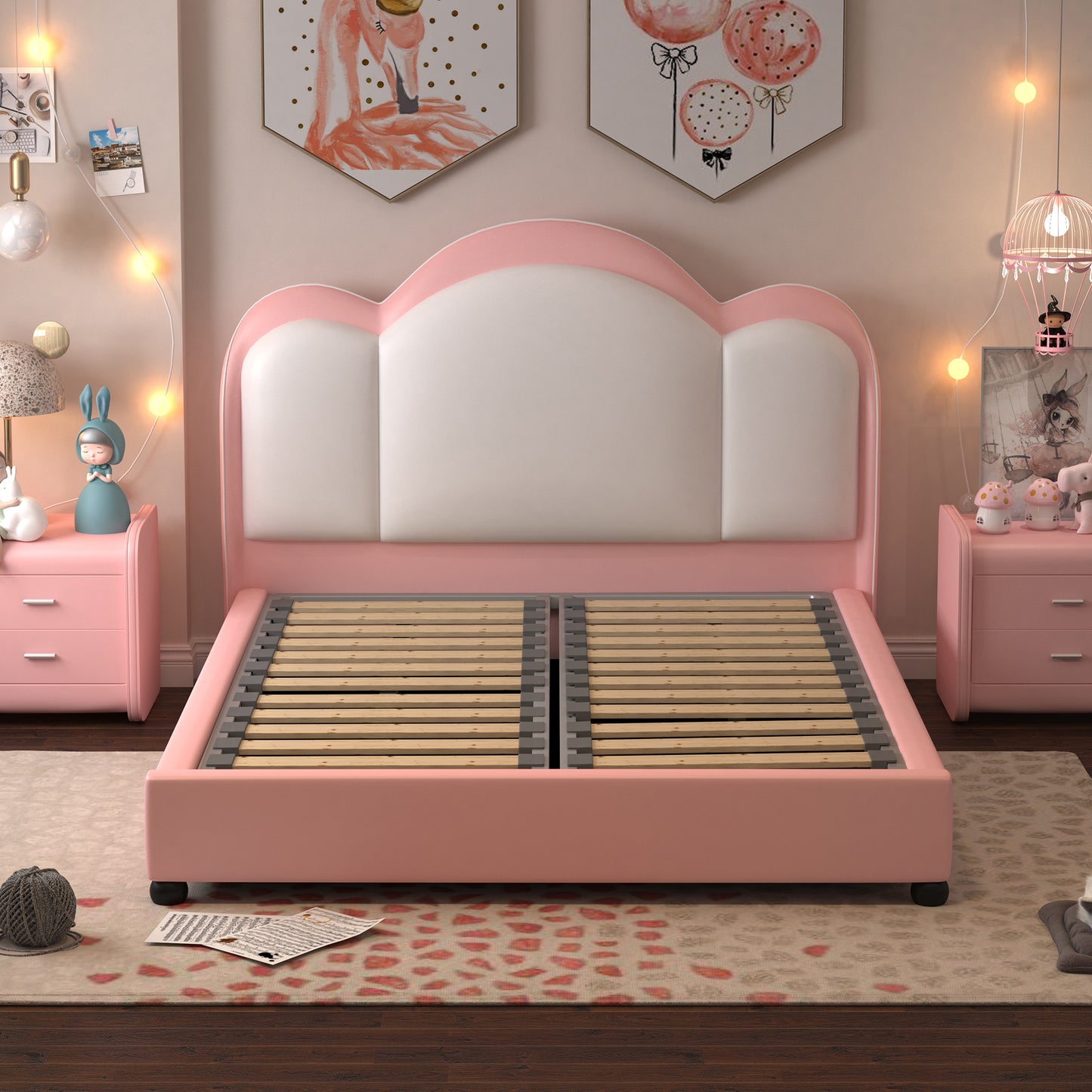 Twin size Upholstered Leather Platform Bed with Solid Wood Frame