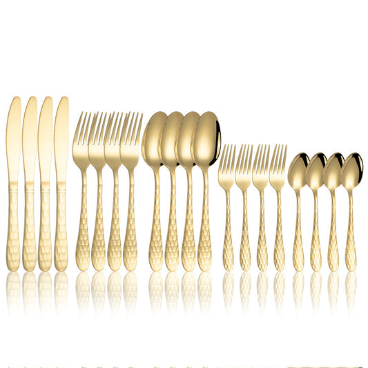 410 Stainless Steel Cutlery Set Snakeskin Water Cube Western Food Steak Knife And Fork Spoon Gold-Plated Knife And Fork