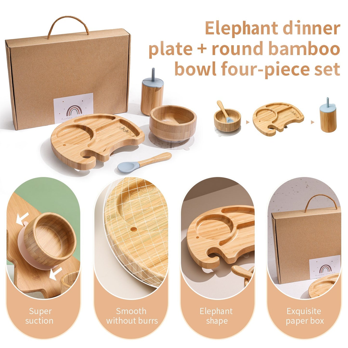 Natural Bamboo Elephant Dinner Plate For Infants And Young Children