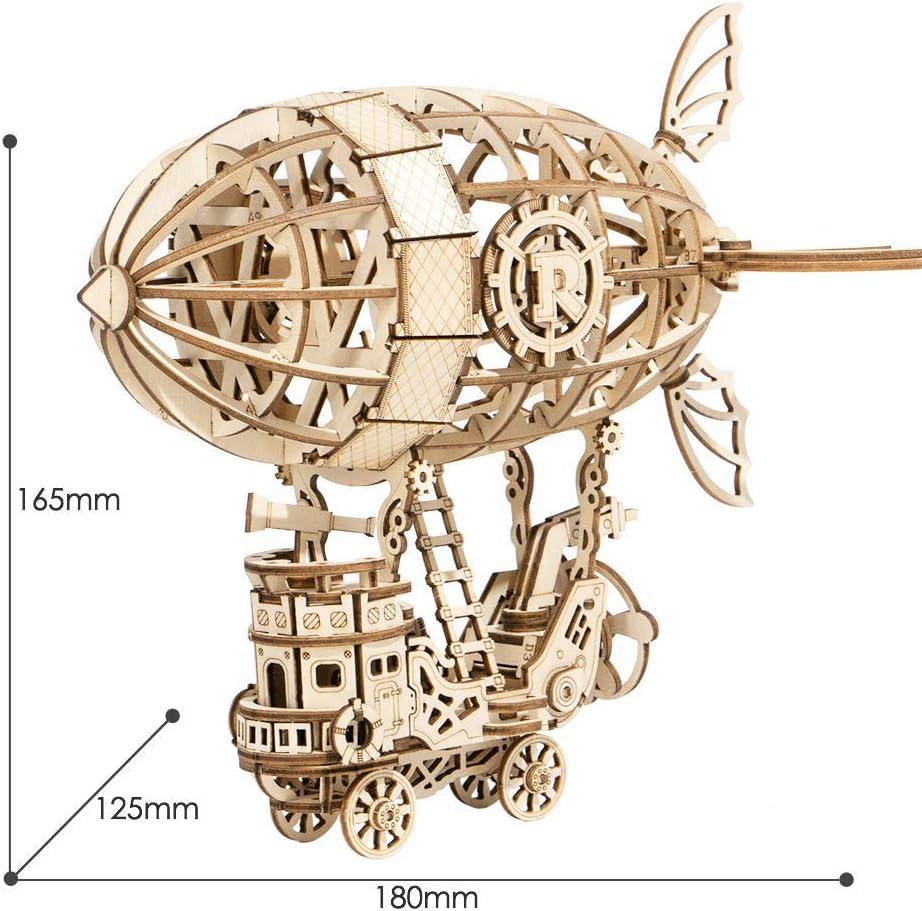 ROBOTIME Wooden Jigsaw 3D Puzzle Blimp Model for kids over 14 or adults for birthdays and other festive gifts, toys, collectibles.