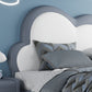 Upholstered Platform Bed with Elegant Flowers Headboard, Platform Bed Frame Twin Size with Wooden Slats Support