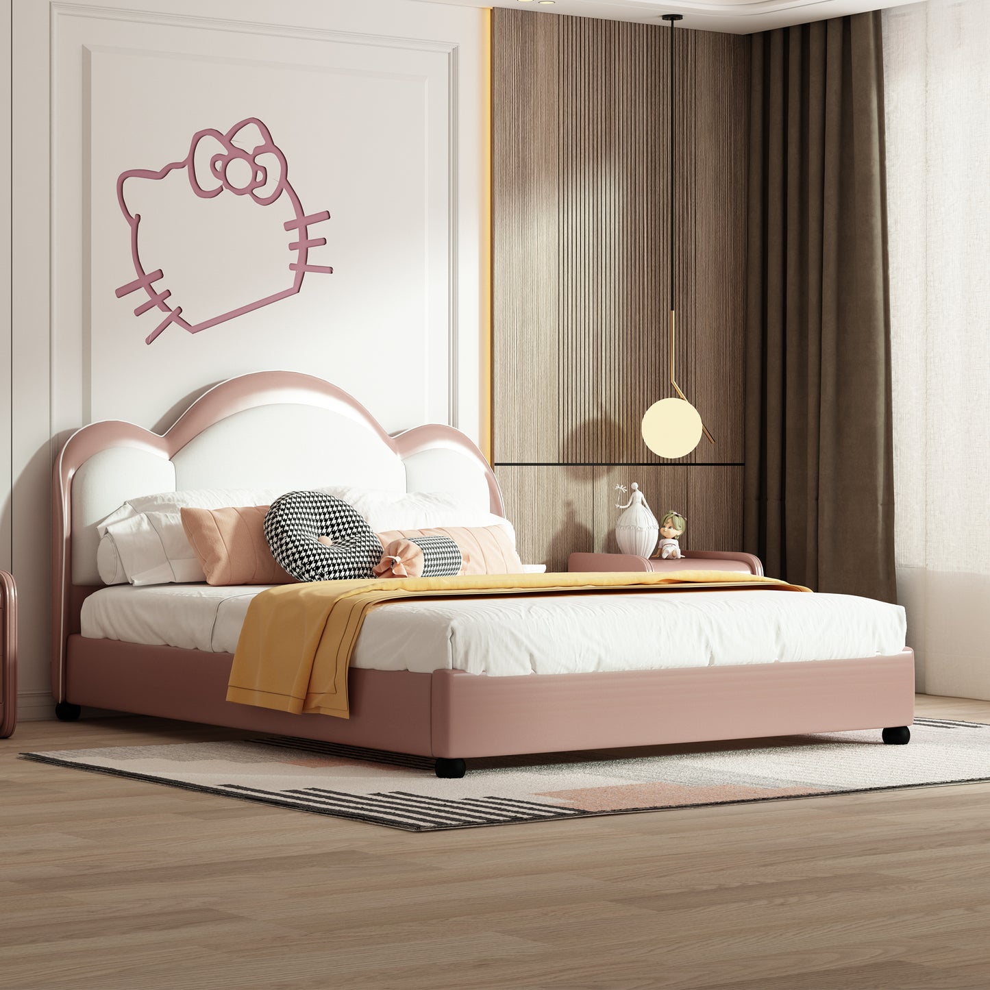 Twin size Upholstered Leather Platform Bed with Solid Wood Frame